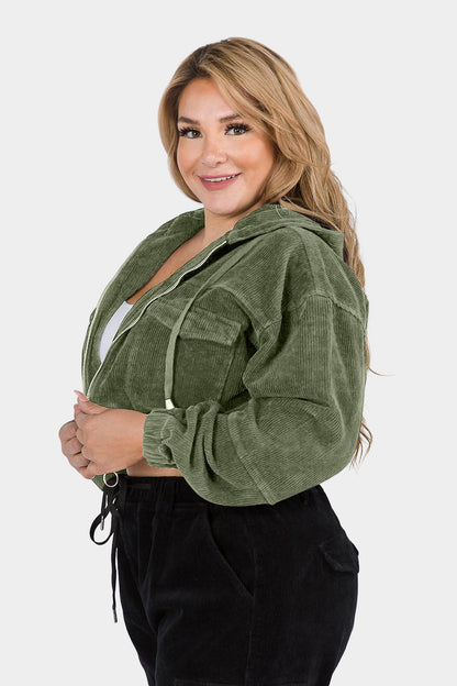 Corduroy Cropped Hoodie Jacket