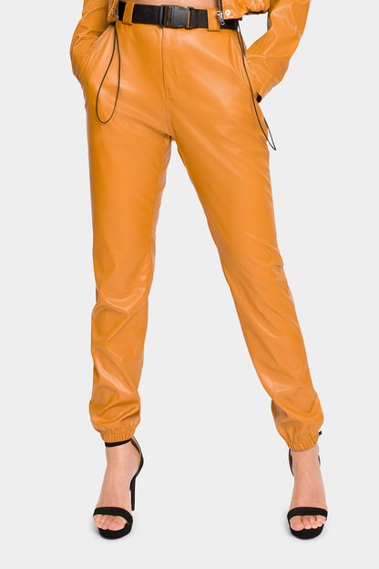 Faux Leather Cropped Jacket High Rise Jogger Set
