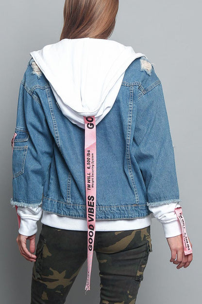Distressed Double Denim Jacket