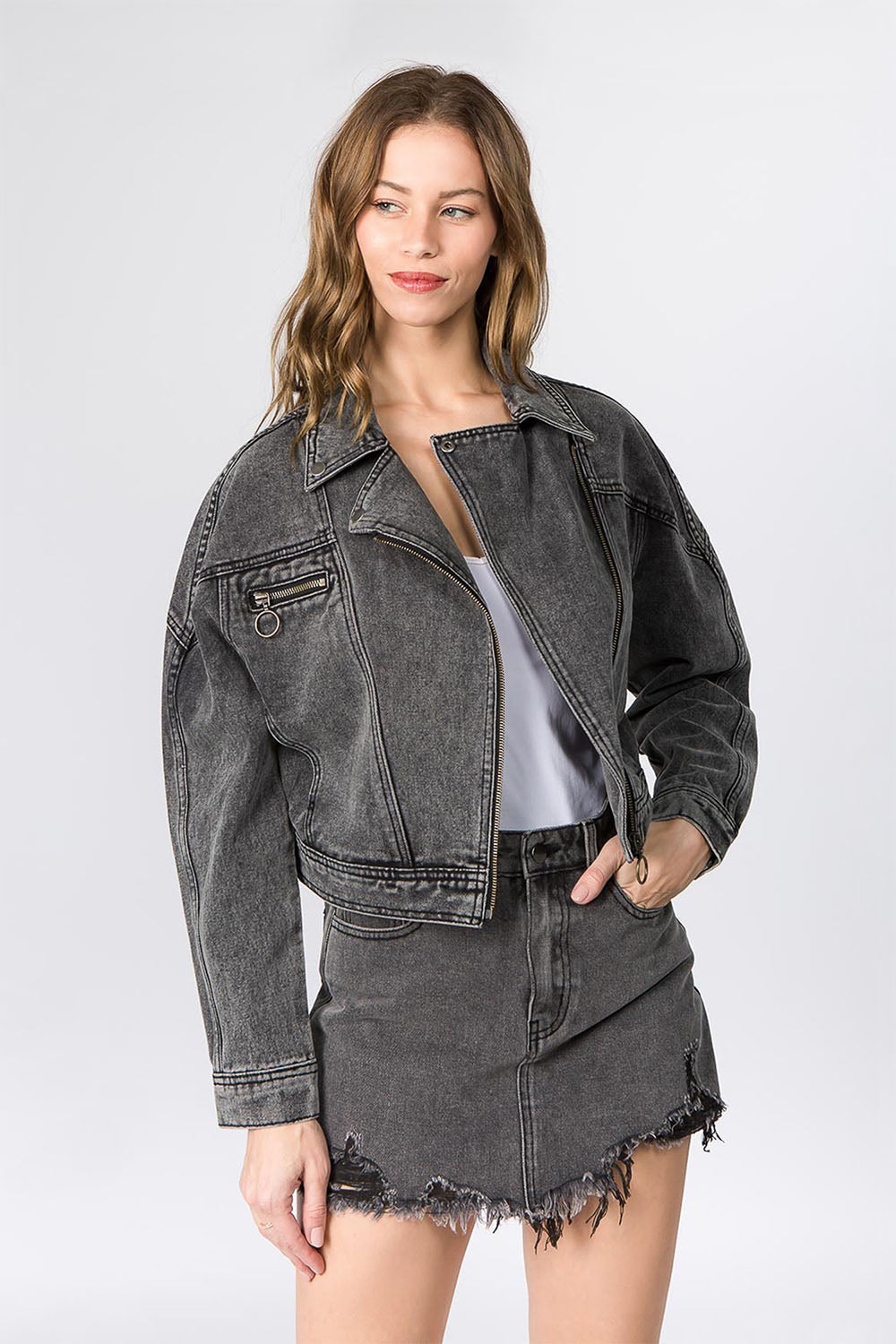 Women's Oversized Moto Biker Denim Jacket