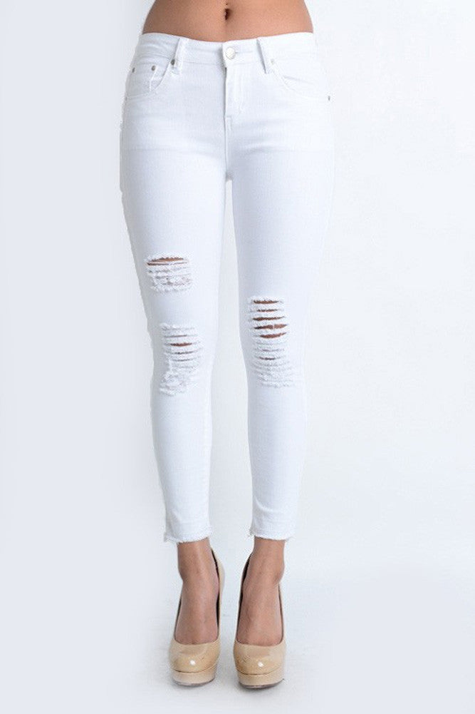 Cropped Hem Destroyed Skinny Fit Jeans