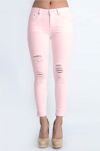 Cropped Hem Destroyed Skinny Fit Jeans