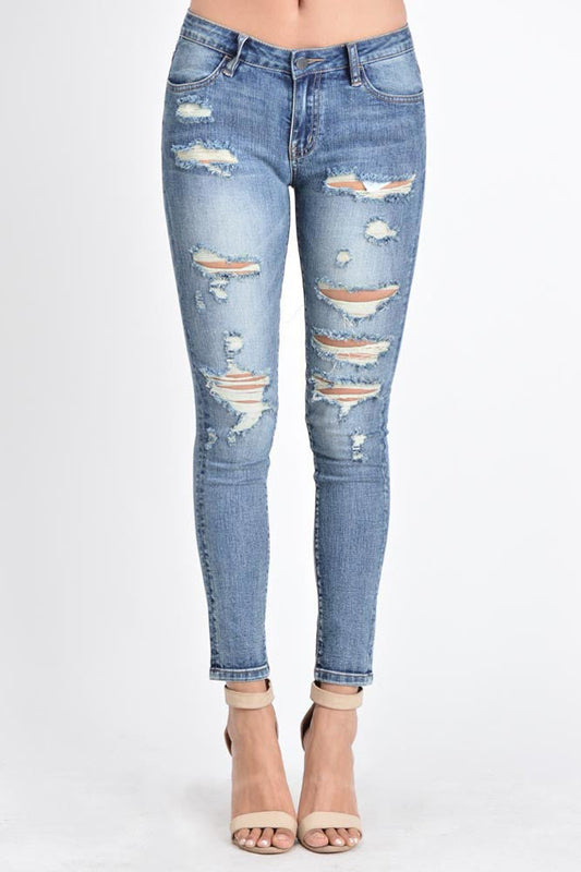 Cropped Distressed Skinny Fit Jeans