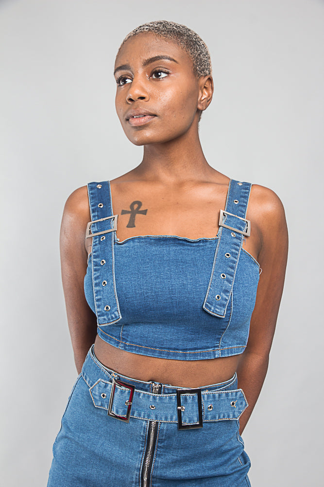 Buckled Denim Cropped Shirt