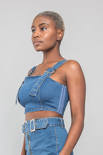 Buckled Denim Cropped Shirt