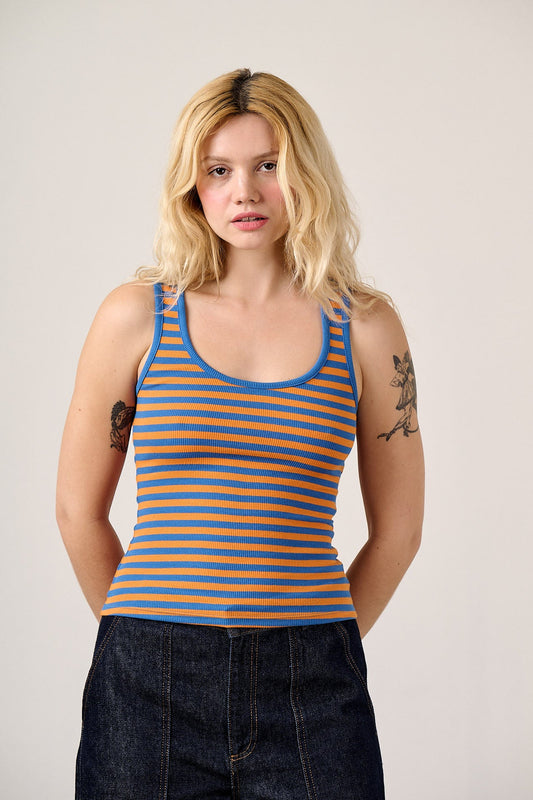 Romy  - Cotton Scoop Vest in Orange Stripe
