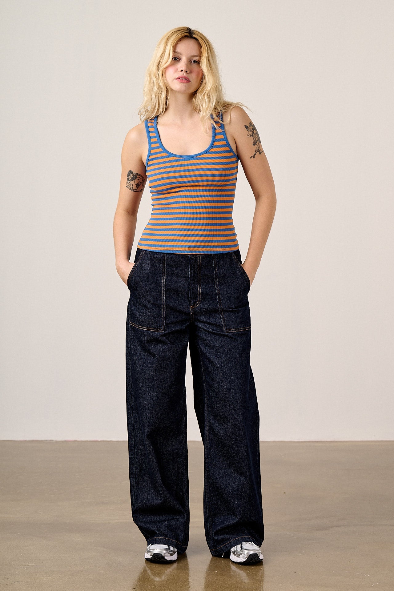 Romy  - Cotton Scoop Vest in Orange Stripe