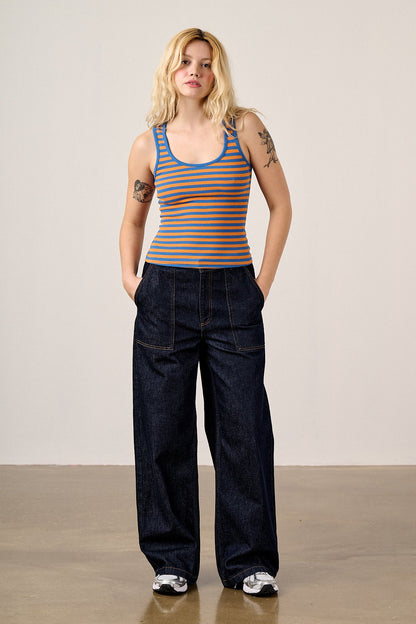 Romy  - Cotton Scoop Vest in Orange Stripe
