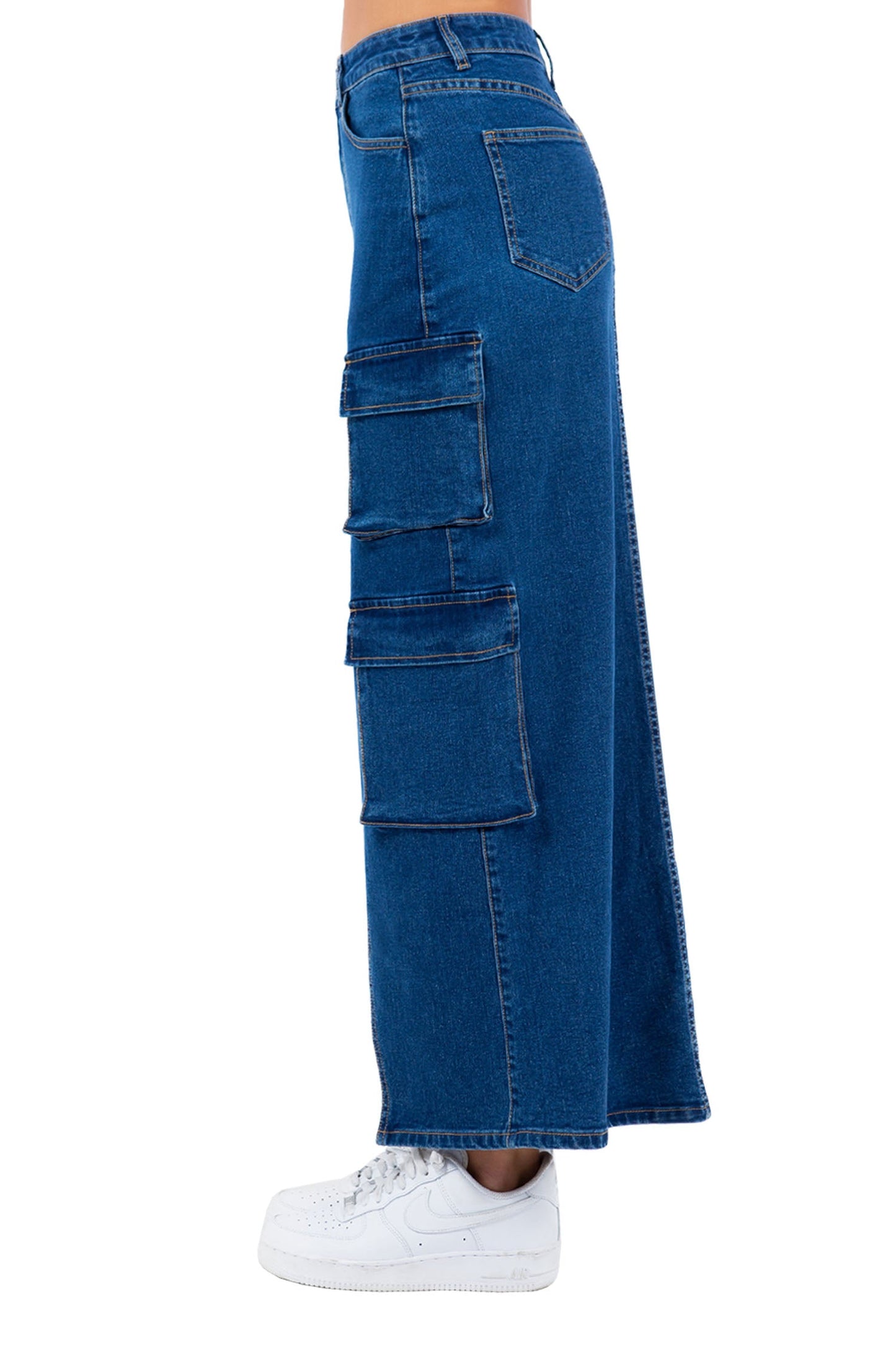 Women's High Waist Denim Cargo Skirt