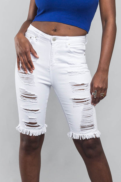 Double Sided Distressed Bermuda Shorts