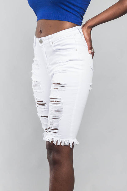 Double Sided Distressed Bermuda Shorts