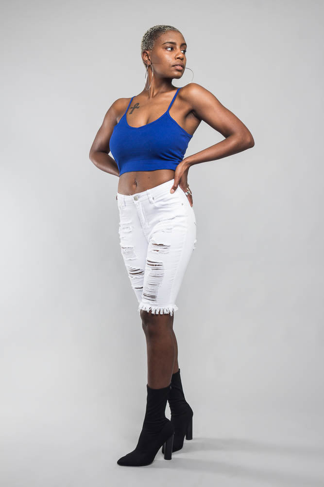 Double Sided Distressed Bermuda Shorts