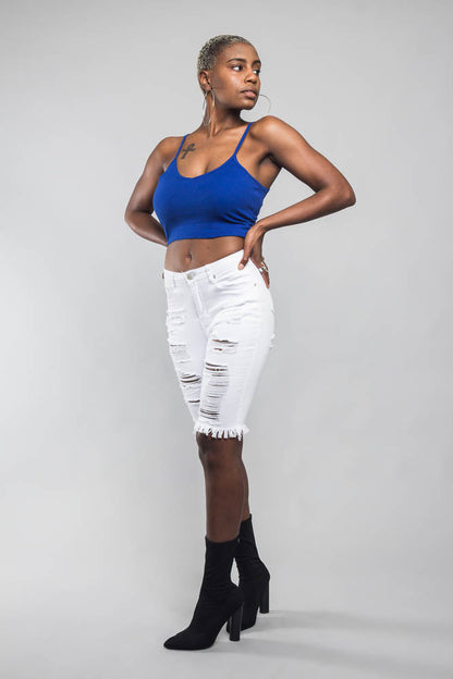 Double Sided Distressed Bermuda Shorts