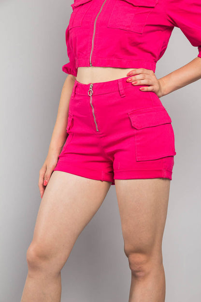 High Rise Neon Cargo Shorts