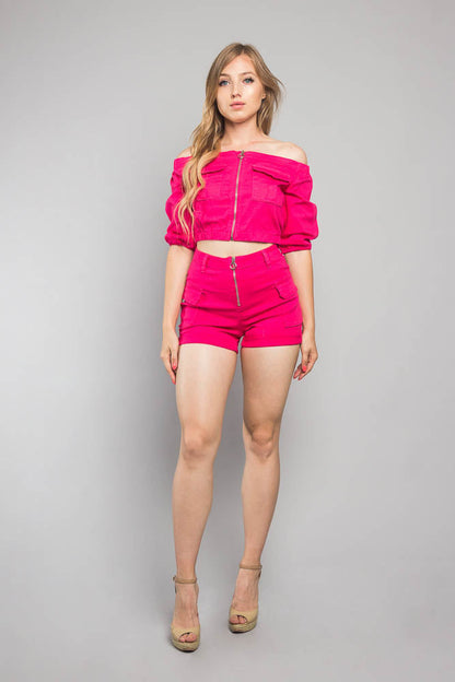 High Rise Neon Cargo Shorts