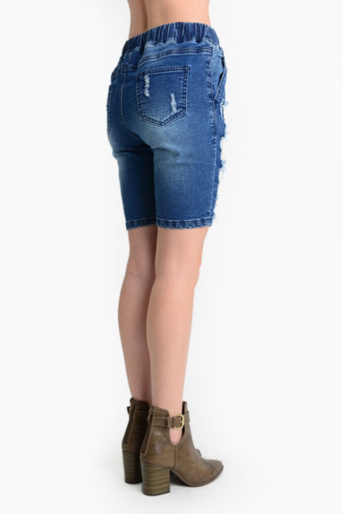 Women's Destroyed Denim Long Shorts