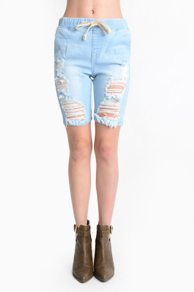 Women's Destroyed Denim Long Shorts