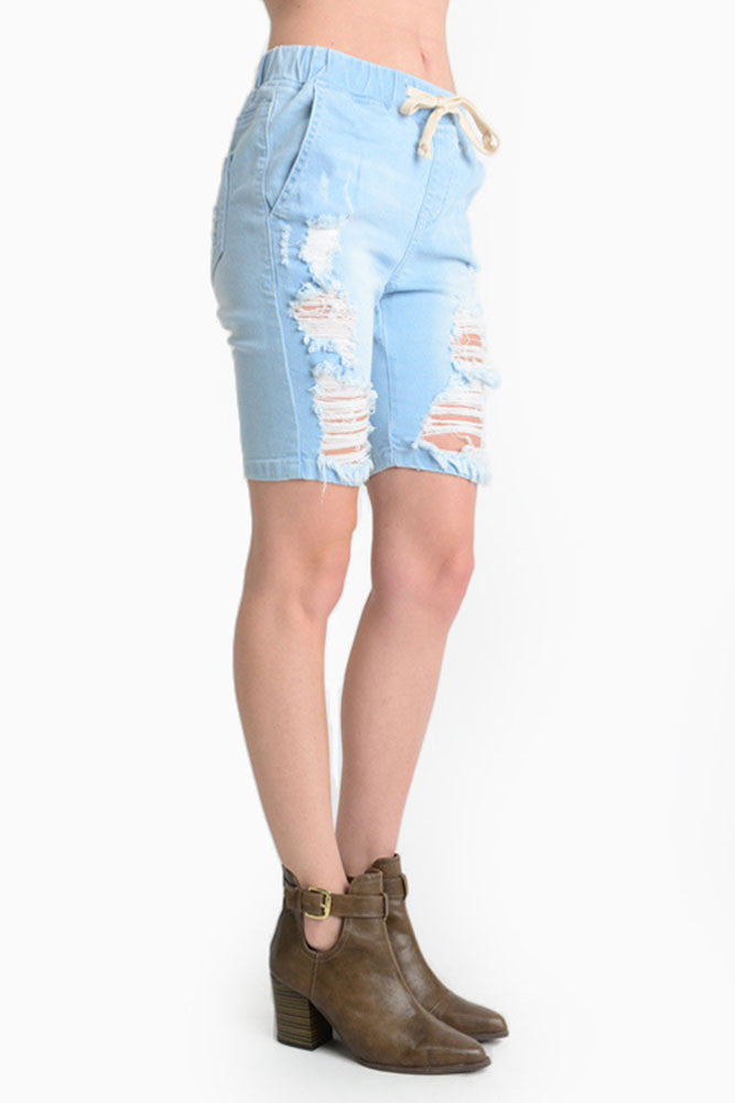 Women's Destroyed Denim Long Shorts