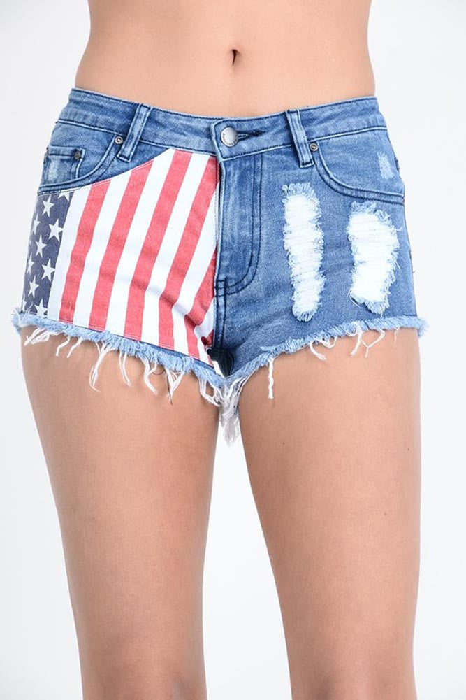 Women's American Flag Denim Shorts