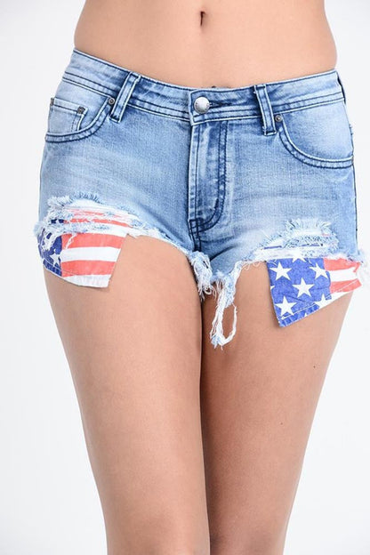 Women's American Flag Denim Shorts