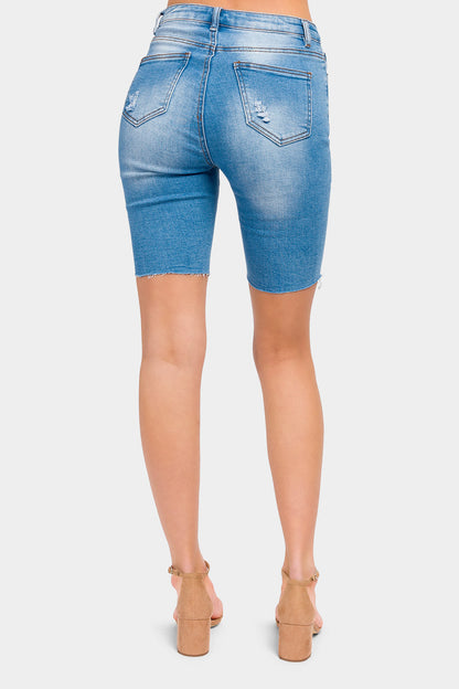 Distressed Skinny Denim Bermuda Shorts