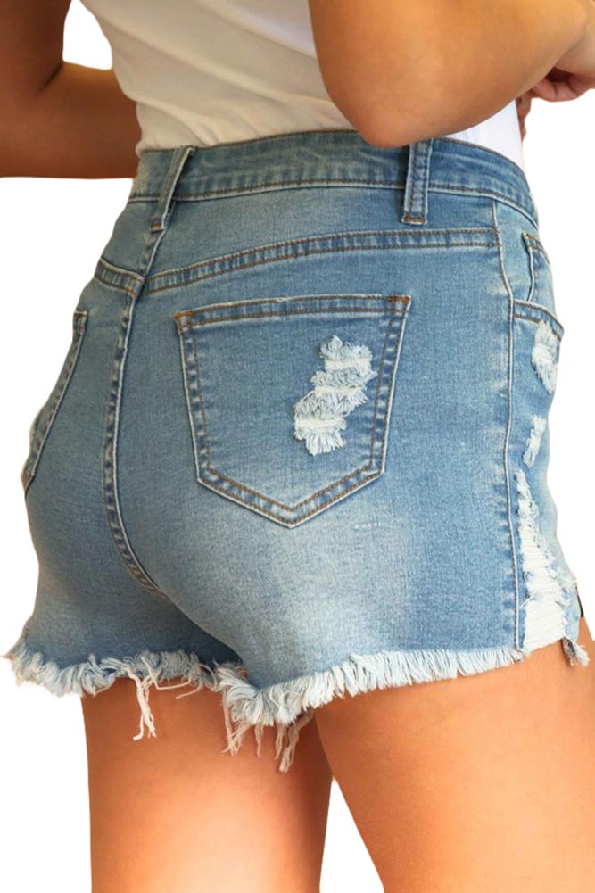 High Wasted Destroyed Zipper Shorts