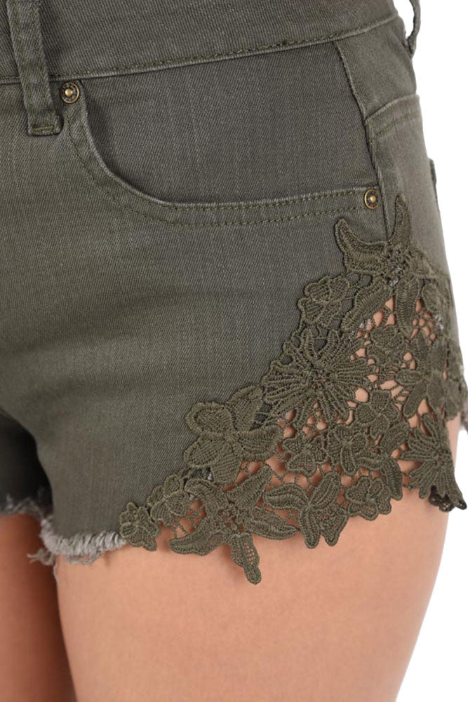 Women's Colored Cut-Off Side Lace Shorts