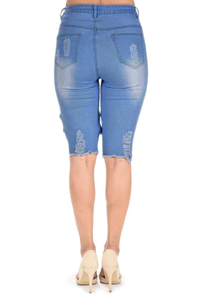 Women's Destroyed Denim Bermuda Shorts