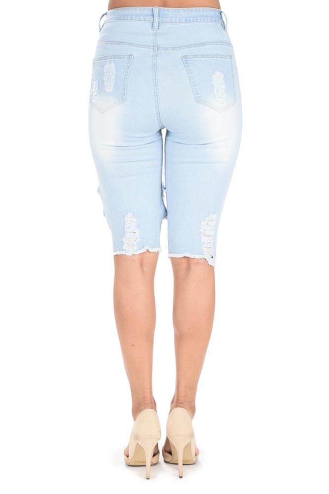 Women's Destroyed Denim Bermuda Shorts