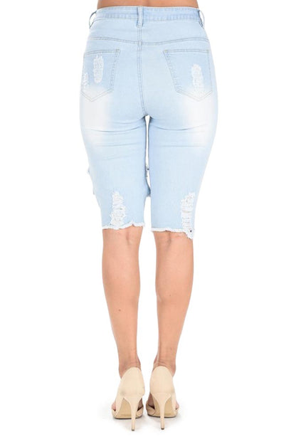 Women's Destroyed Denim Bermuda Shorts