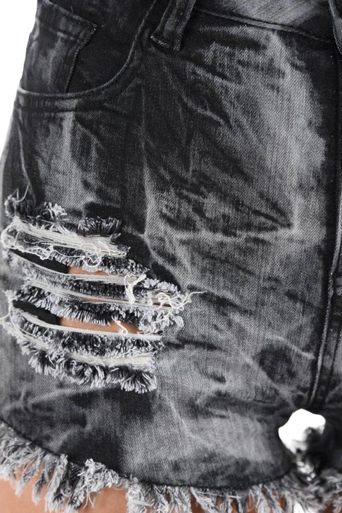 Women's Destroyed & Frayed Hem Tie Dye Denim Shorts