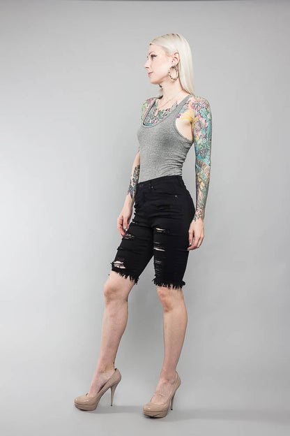 Double Sided Distressed Bermuda Shorts