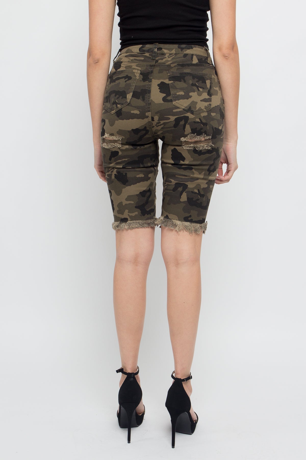 Double Sided Distressed Bermuda Shorts