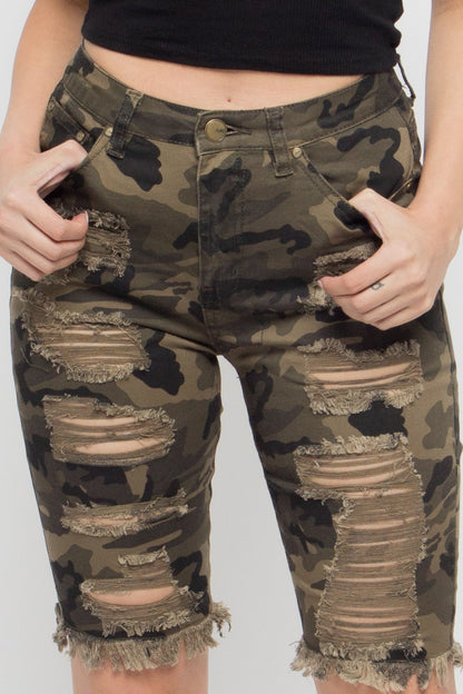 Double Sided Distressed Bermuda Shorts