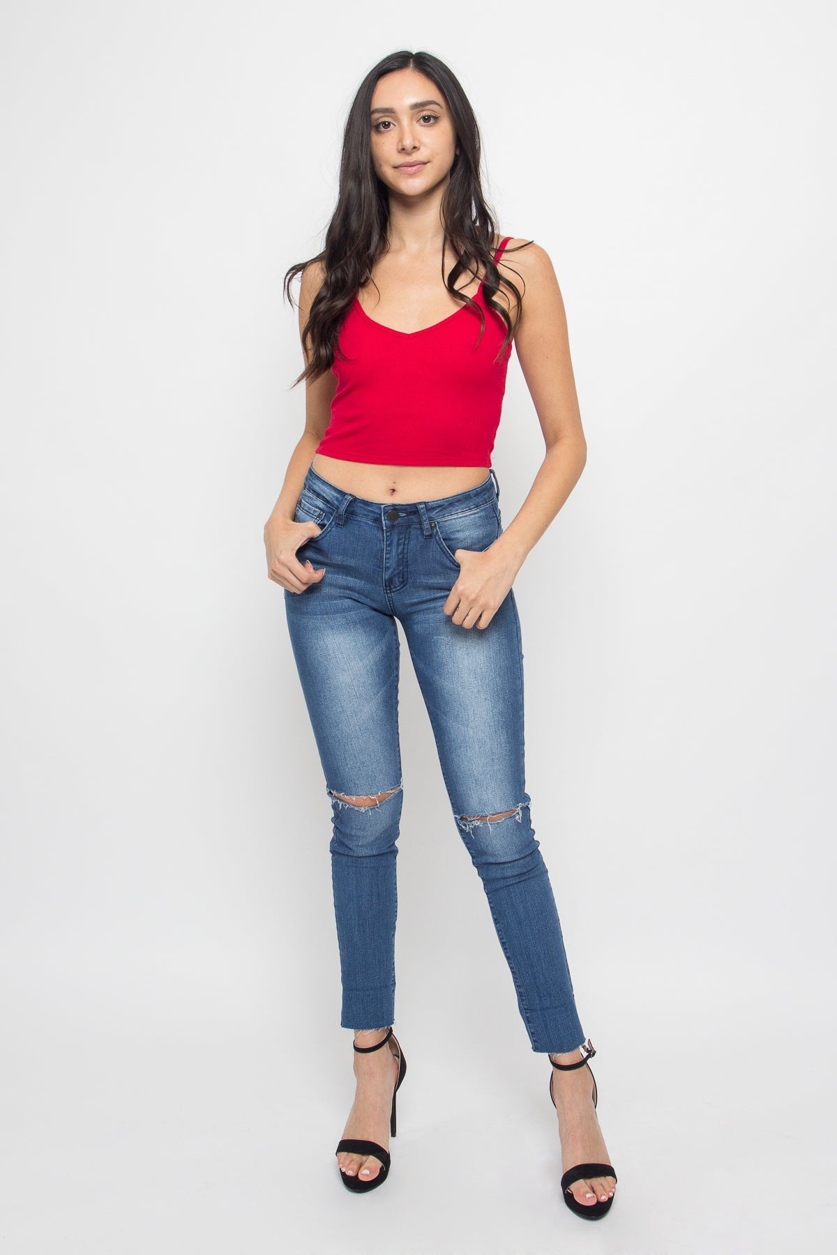 Basic Cropped V-Neck Cami Top