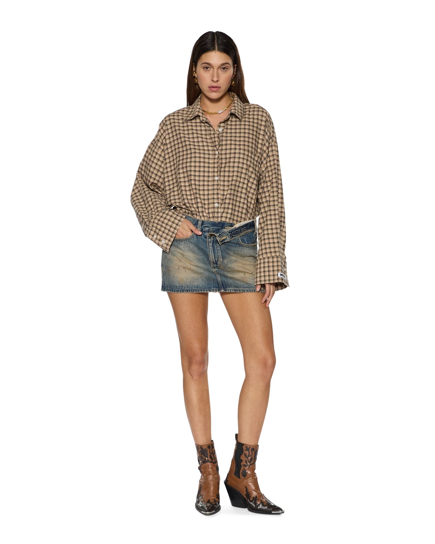 ASTRA LS SHIRT TAN PLAID