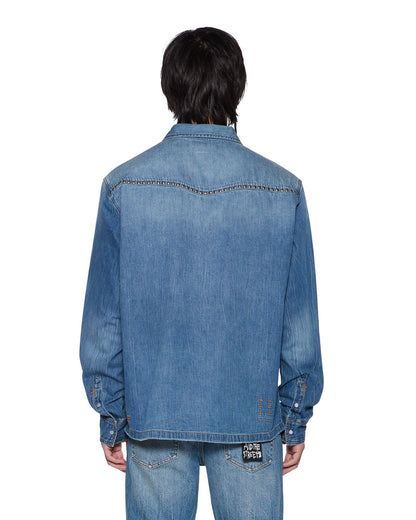 WHIPLASH LS SHIRT TEXAS BLUE STUDDED