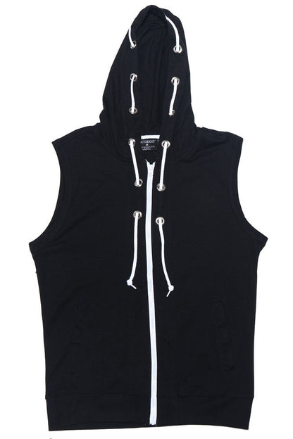 Eyelet Sleeveless Contrast Hoodie