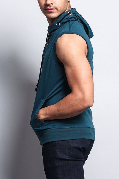 Eyelet Sleeveless Contrast Hoodie