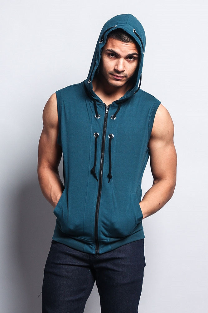 Eyelet Sleeveless Contrast Hoodie