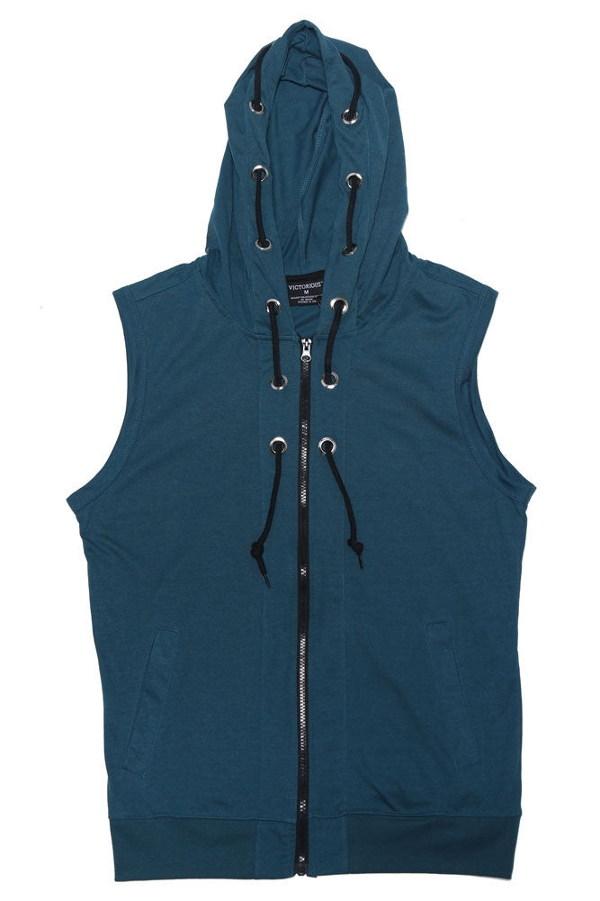 Eyelet Sleeveless Contrast Hoodie