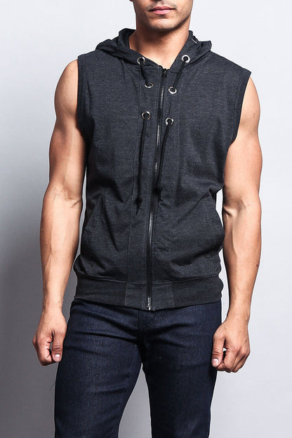 Eyelet Sleeveless Contrast Hoodie