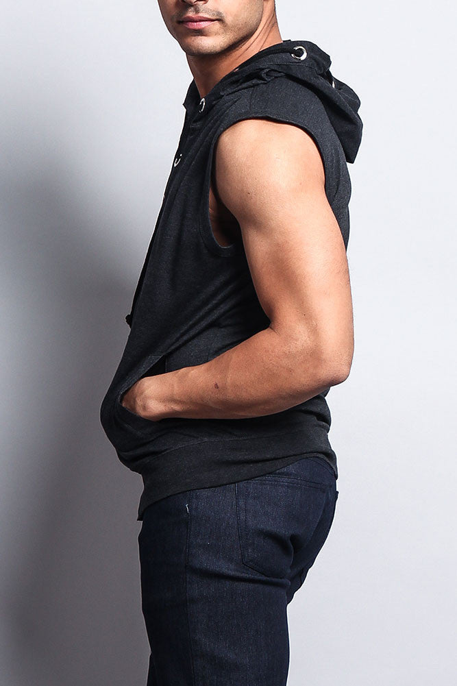Eyelet Sleeveless Contrast Hoodie