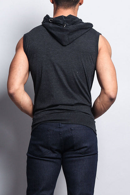 Eyelet Sleeveless Contrast Hoodie