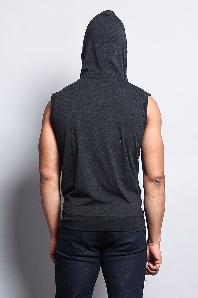 Eyelet Sleeveless Contrast Hoodie