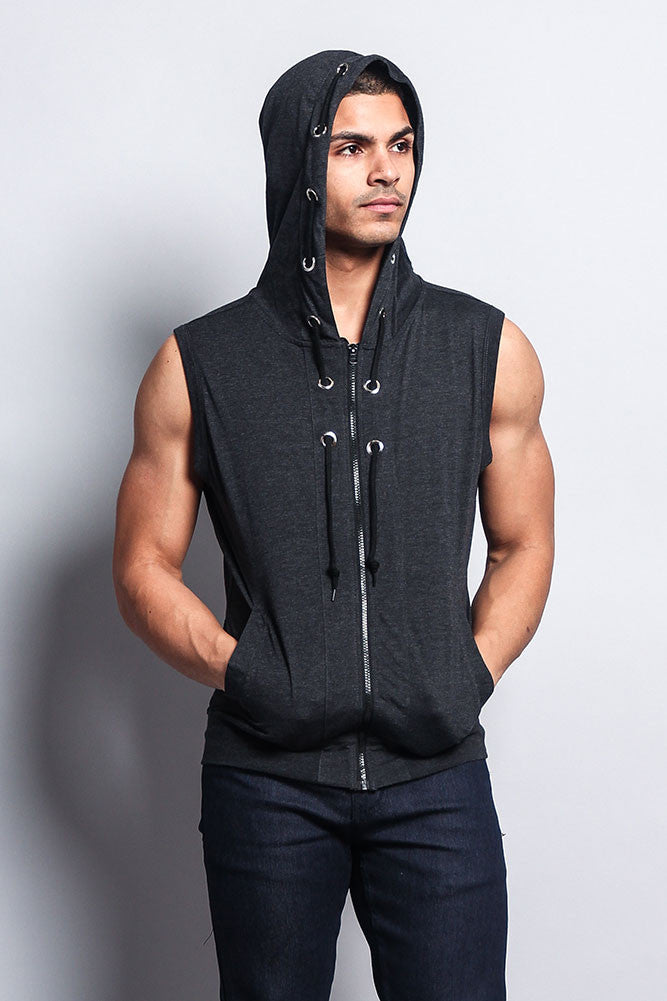 Eyelet Sleeveless Contrast Hoodie