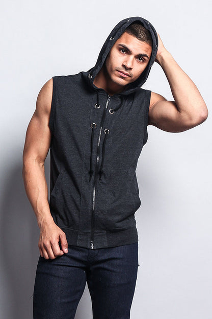 Eyelet Sleeveless Contrast Hoodie