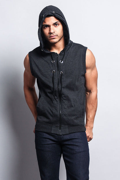 Eyelet Sleeveless Contrast Hoodie