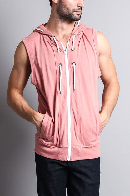 Eyelet Sleeveless Contrast Hoodie