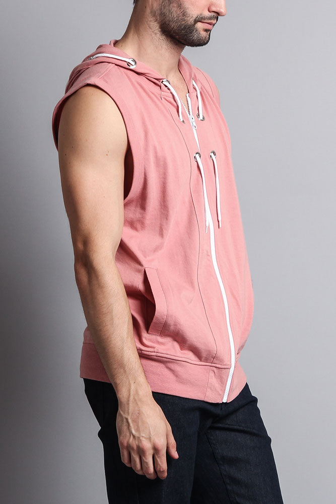 Eyelet Sleeveless Contrast Hoodie